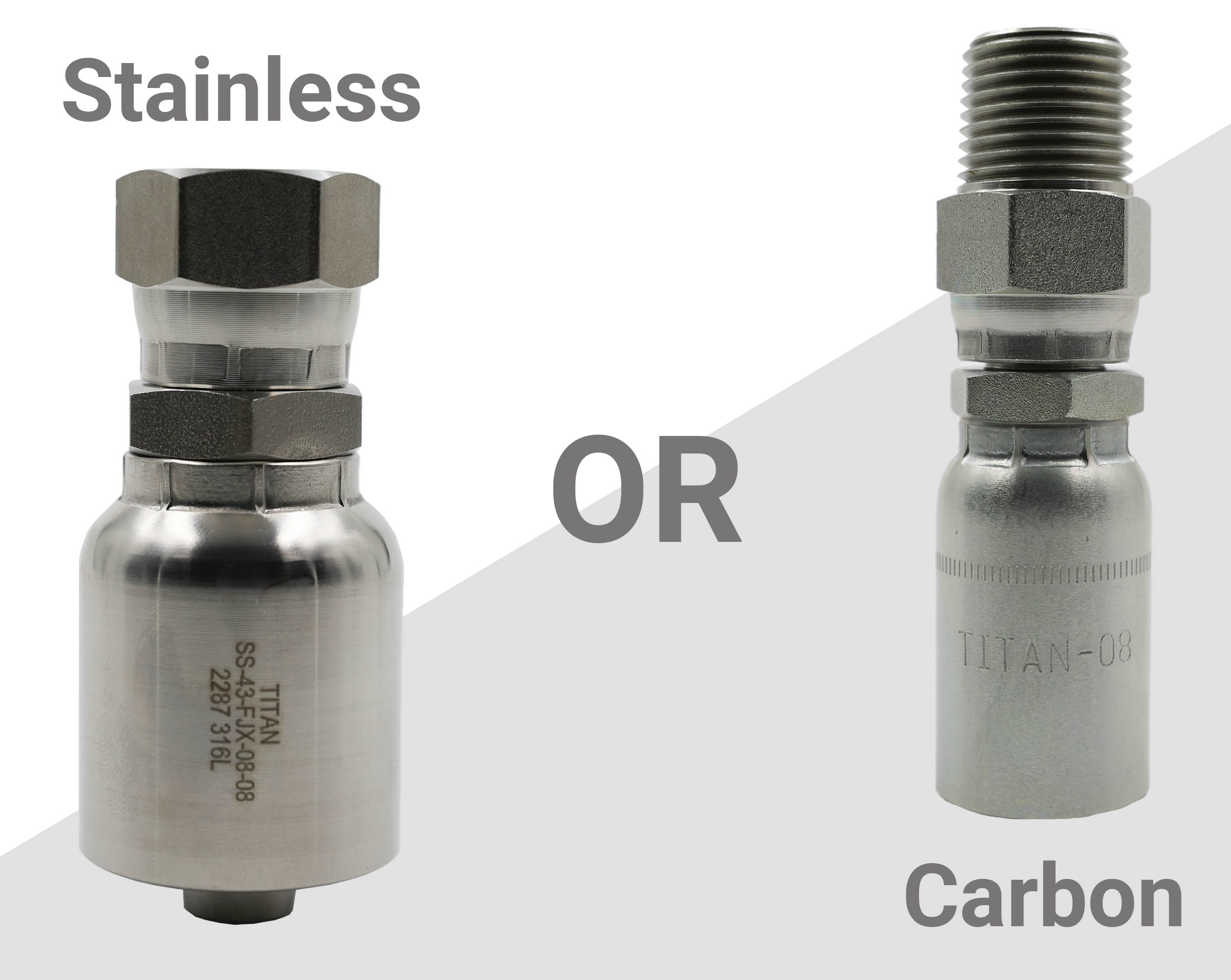 Photo of Stainless Steel Fitting on the left and Carbon Steel Fitting on the right